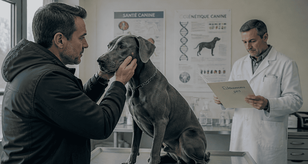 doberman gris en examen vétérinaire
