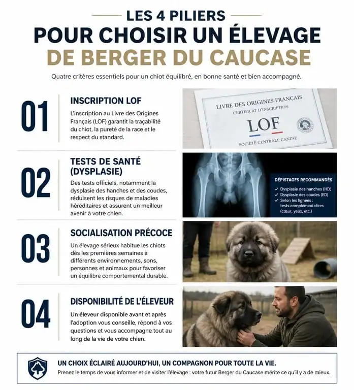 Infographie des critères de sélection pour un élevage de Berger du Caucase