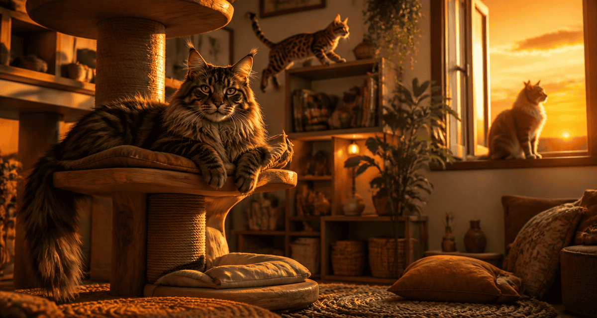 grand chat race Maine Coon arbre à chat
