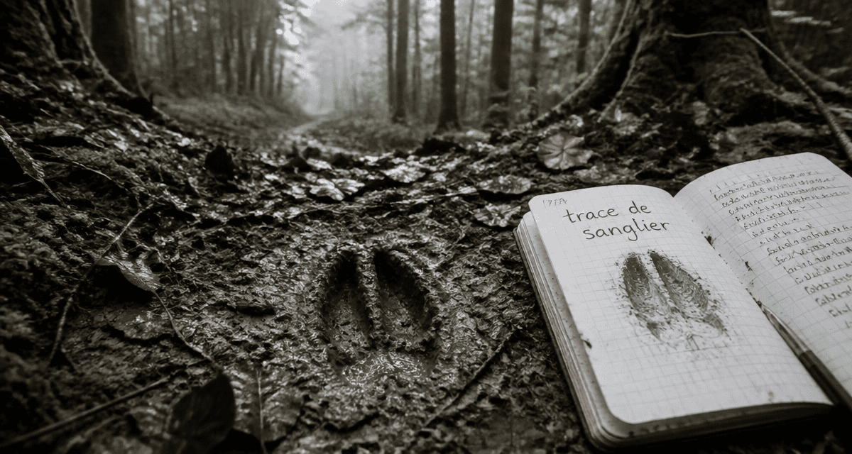 trace de sanglier dans la boue forestière