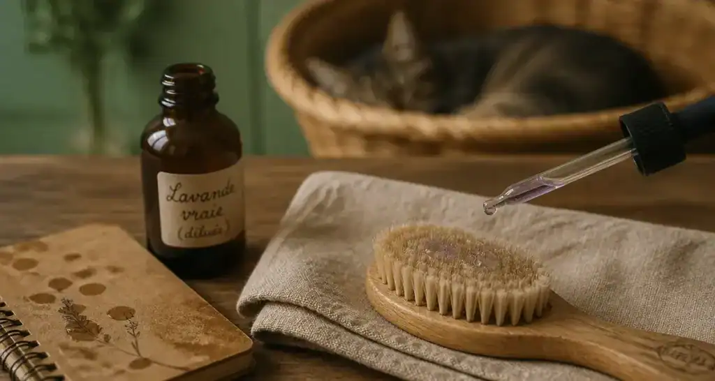 Anti puce huile essentielle chat : lavande vraie diluée avec brosse