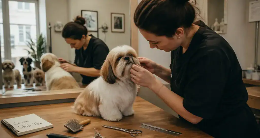 coupe pour shih tzu sur table de toilettage