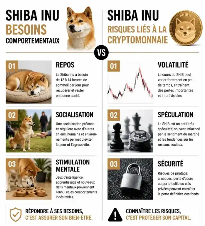 Infographie comparative Shiba Inu chien et Shiba Inu crypto