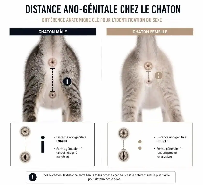 Schéma comparatif pour le sexage des chatons mâle et femelle