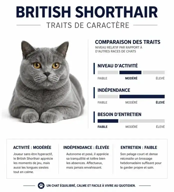 Infographie comparative des traits de caractère du British Shorthair