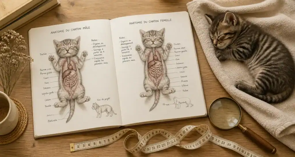 Sexage chatons schéma mâle femelle