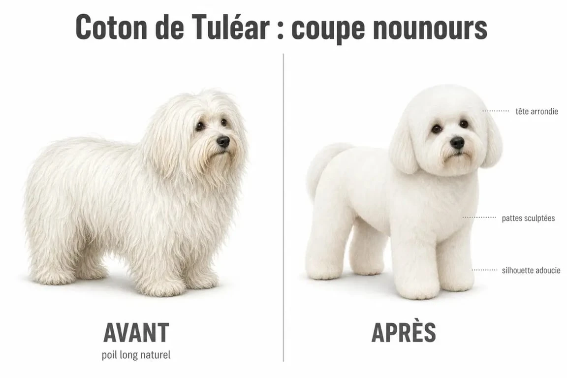 Coton de Tuléar coupe nounours avant et après