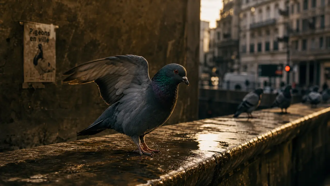 Pigeon biset sur pont en pierre, ville, pigeons