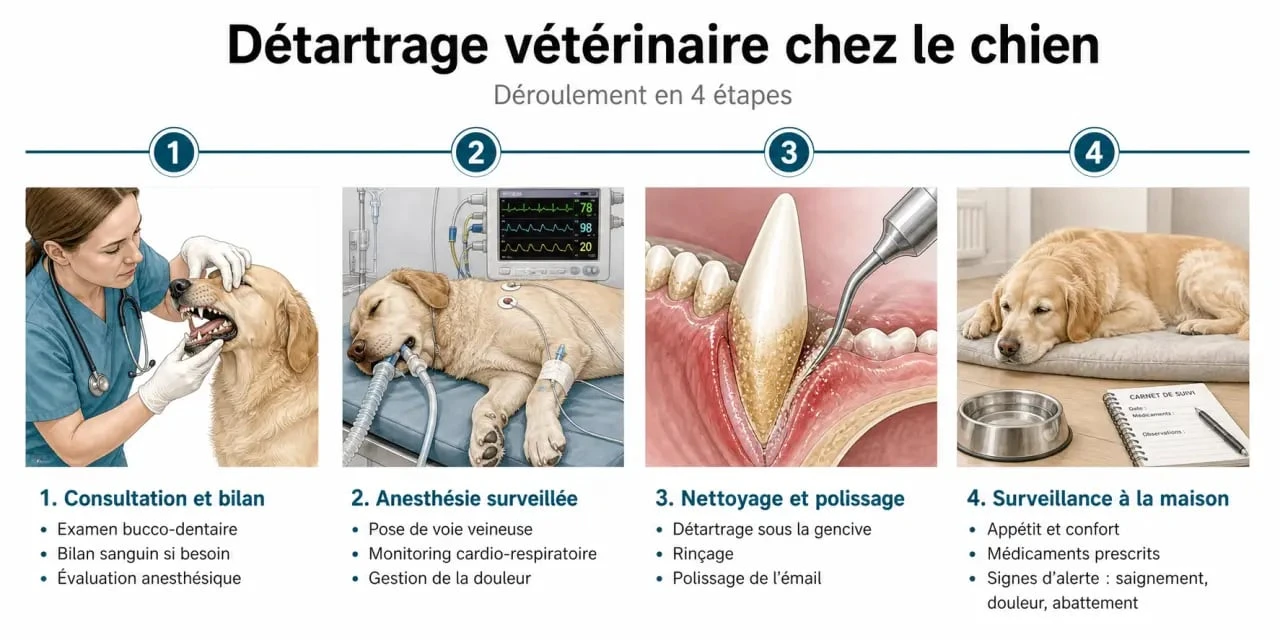 Détartrage chien danger : déroulement du soin vétérinaire et surveillance post-opératoire