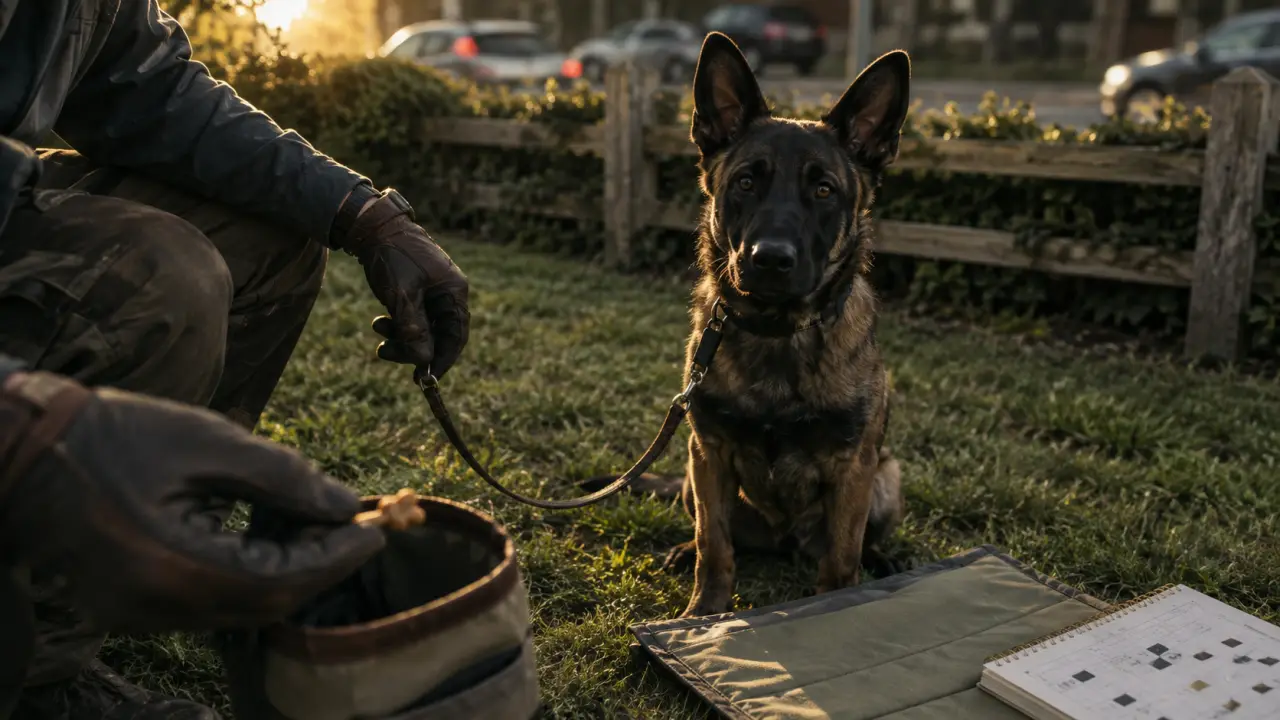 Dressage du malinois : éducateur en jardin, signal et friandise (8 semaines)